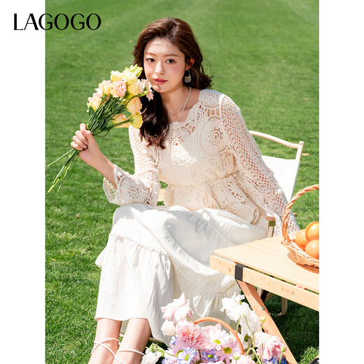 lagogo拉谷谷2025年新款波西米亚风两件套连衣裙女OALL834WG6 米色 S