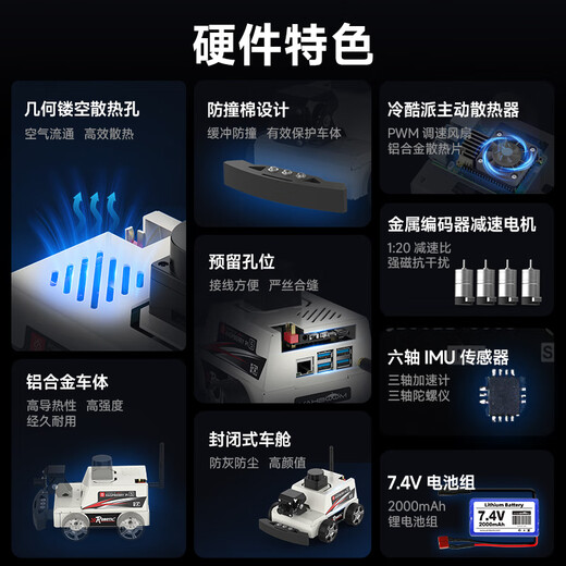 亚博智能（YahBoom）树莓派5机器人AI视觉小车ROS2激光雷达SLAM建图导航识别追踪MicroROS编程 含树莓派5-2GB