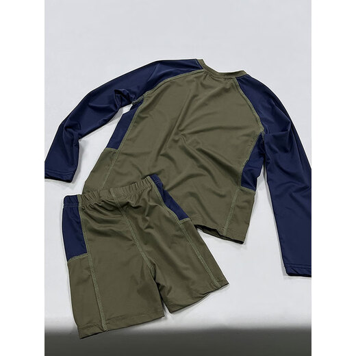 Zailu boys swimsuit summer 2024 new children's split sunscreen quick-drying swimsuit for older children long-sleeved training upgraded military green 160cm