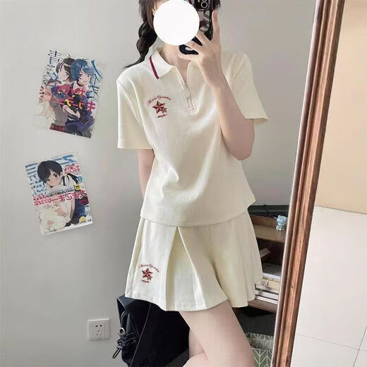 Xia Xinu (Xiarxeneu) Akademie Style JK Temperament Set 1391 Menschen Sammlung Uniformen Tausendfache Sternshosen Rock Kurzarm Shirt Taille Shirt Casual White (Polo-Hemd + Hosenrock) [Set] S s s s s s s s