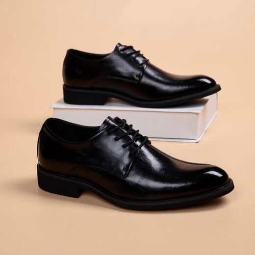 Xo Lederschuhe Männer [hochwertiger Kuhläden] Männergeschäft formelle Freizeitschuhe Herren britische Büro Derby Schuhe Herrenschuhe schwarz [Handgriffmuster-starke Textur] 6621-2 42
