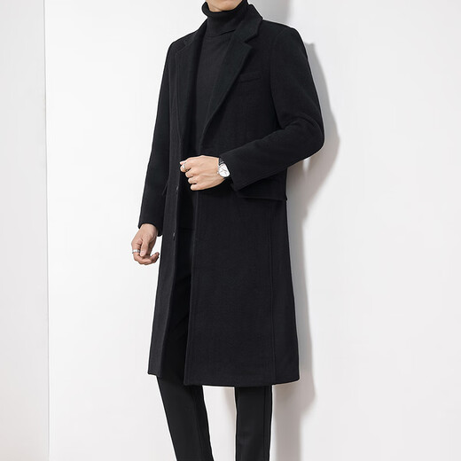 Woodpecker windbreaker men's winter mid-length plus velvet thickened woolen woolen coat long knee-length woolen coat 617 black long style cotton M 80-120Jin Jin equals 0.5 kg wear