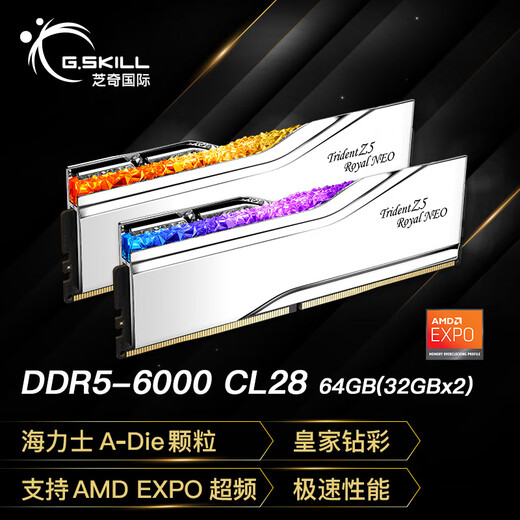 G.SKILL (G.SKILL) 64GB (32GBx2) set DDR5 6000 frequency desktop memory stick-Royal Halberd EXPO version RGB light strip-Silver/C28