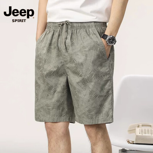 JEEP SPIRIT男士短裤夏季薄款宽松纯棉印花沙滩休闲五分中裤子男  9215藏青  4XL 【176-190斤】