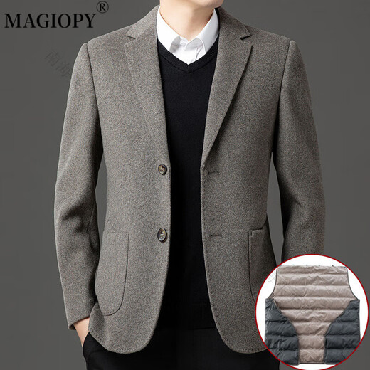 MAGIOPY轻奢高档品牌西服外套男毛呢西装2025春季新款中年男式羊毛大衣商 藏青 3XL
