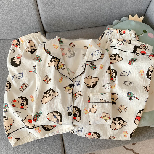 
Long Night Crayon Shin-Shin-Sun pajamas Crayon Shin-Shin-Sun pajamas Women's Summer 2025 New Pure Cotton Gauze Short Sleeve Cute Internet Celebrity Yunduo Cotton-J9901# Paradise Puppy Three-Piece Set M [Suggested 75-100Jin [Jin equals 0.5 kg]]