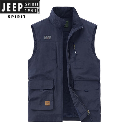 JEEP SPIRIT吉普男士马甲春秋季新款户外工装马夹休闲大码运动中年背心外套 677黑色 L (110-120斤)