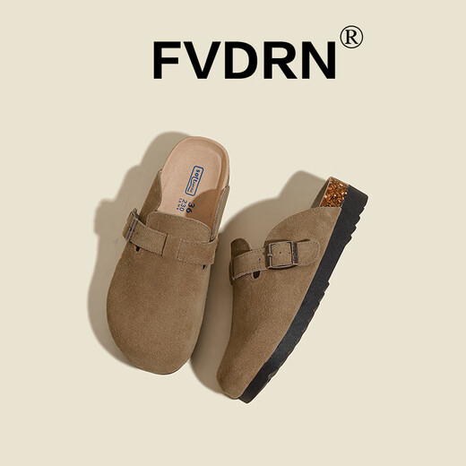 Luxury style bag-toe slippers for women 2025 new summer wear retro casual flat sole soft sole Birkenstock slippers HCS--828-1A deep khaki 36