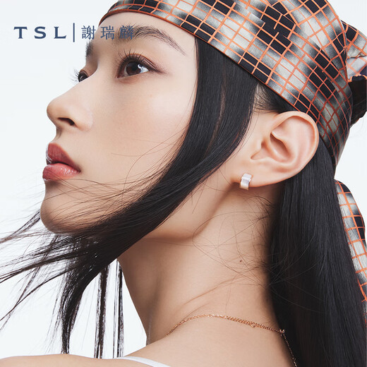 Xie Ruilin (TSL) 18K gold earrings for women Yueji series white mother-of-pearl colored gold earrings 64061