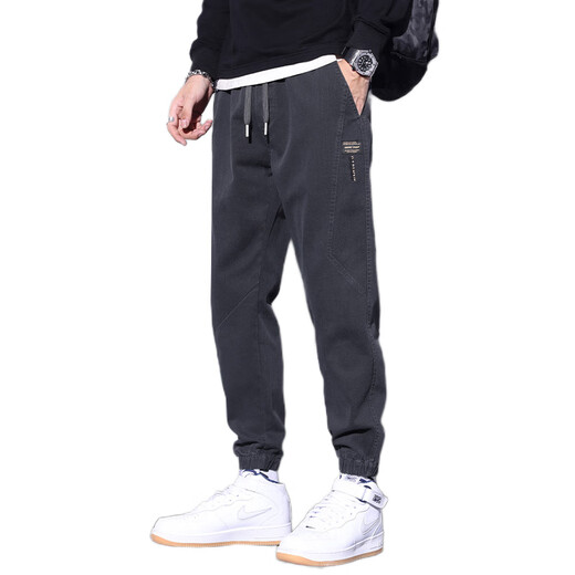 Playboy (PLAYBOY) summer thin casual pants for men American fashion brand foot work pants 2025 new loose gray sports pants 9859 gray + 9859 gray M
