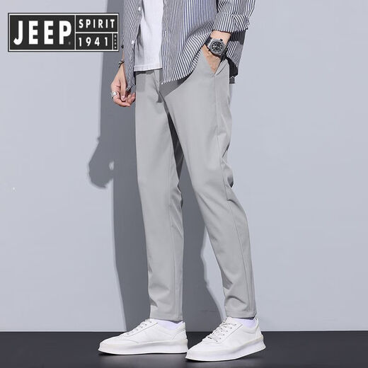 JEEP SPIRIT Jeep Men's Casual Pants 2025 New High-end Straight Slim Business Black Suit Thin Pants Men's Summer 9905 Black Nine-point [Upgraded Ice Wire] 28 [90-100Jin [Jin equals 0.5 kg]]