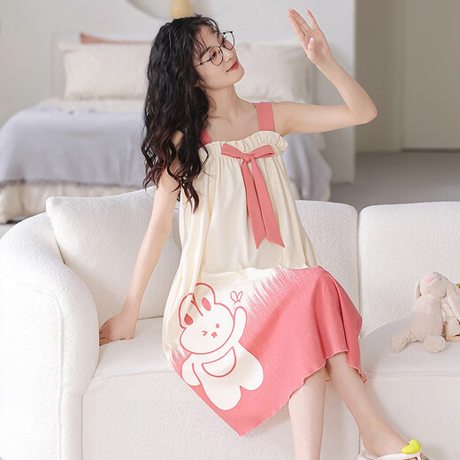 Victoria's style summer suspender nightgown for women's new pure cotton student Korean version sweet and slim and cute bow sleeveless pajamas for girls CA6167 (nightskirt) M size recommendation (85-105Jin [Jin equals 0.5 kg])