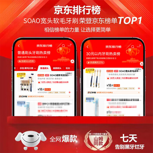 SOAO wide head soft hair adult travel toothbrush soft silk light brush Sam's same family suit for men and women