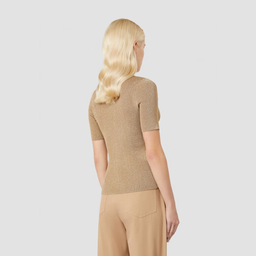 MaxMara 2025 early autumn new women's decorative short-sleeved knitted sweater 6366065106 Gold XS