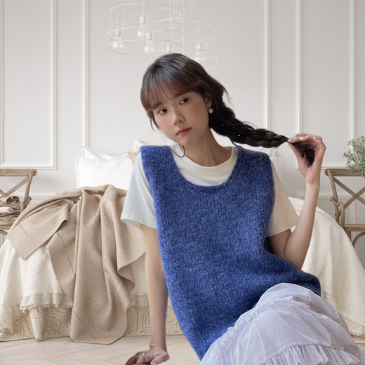 女士马甲韩系针织马甲春秋叠穿背心通勤慵懒保暖护肚暖糯毛衣 花绿 均码 （80-140）