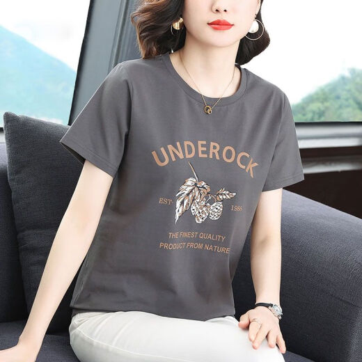 RTWK妈妈装50-60岁洋气遮肚子t恤女胖人上衣黑色短袖2025夏装新款中年 6636#黑色UN 4XL 建议155-170斤