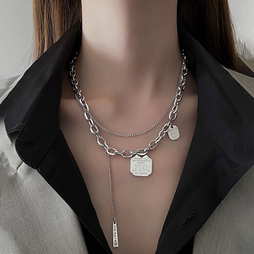 
5021 Titanium Steel Personalized Letter Pendant Necklace for Women with Double Layer Wearing Cold Style Collarbone Chain Ins All-match Sweater Chain 5021 Listed Necklace (Titanium Steel Chain Does Not Fade)