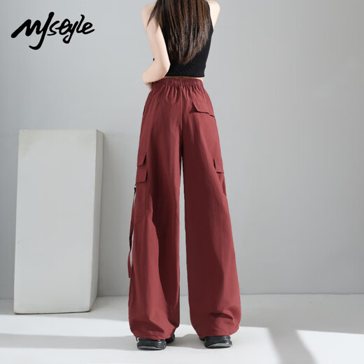 MJ STYLE overalls for women 2025 summer new thin sports pants quick-drying wide-leg casual pants burgundy XL