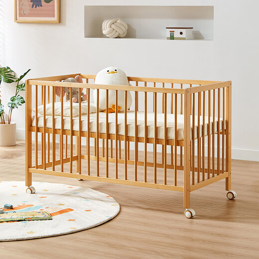 Lin's Home Cuna de madera sólida Tornio Demondeo Demonde de doble propósito 0.6*1.0 Cama de empalme Cama de haya móvil LS535A1 LS535A1