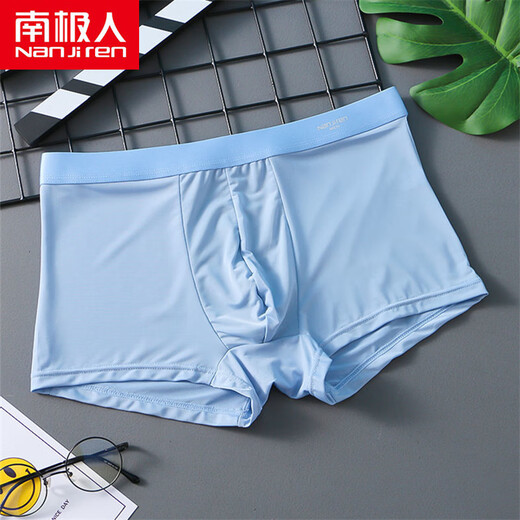 Nanjiren Unterwäsche Herreneis Seide Dünne Boxer 5A-Grad Graphen atmungsaktive großgröße Sommerboxerhose (Packung) 9922-6-Narrow Blau Hellgrau Blaues Grün 4 Streifen L.