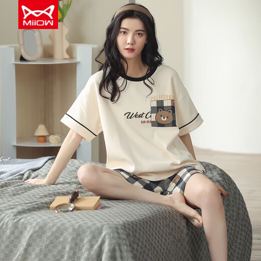 Catman (Miiow) Pajamas de algodón puro para mujeres en pantalones cortos de manga cortos de verano Celebrity Summer Summer Alto valor La ropa para el hogar se puede usar fuera del traje ZH-9856 [set] 2xl Código 140-160Jin [Jin equivale a 0.5 kg] Es necesario reservar la contracción