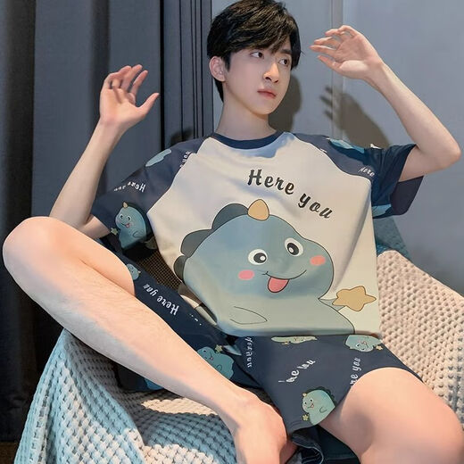 UKUHPK Herren-Kurzärärer-Pyjamas für Sommer dünne lose Plus-Größe Home Clothing Set 6630 Crayon Shin-Shi M [Vorgeschlagen 90-100 Jin [Jin ist 0,5 kg]]]