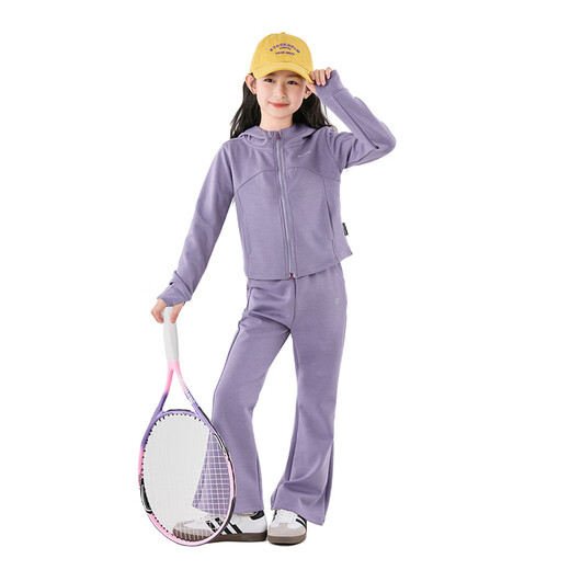 Moonkids children's clothing girls' sportswear set 2025 early autumn new children's soft shell sweatshirt jacket pants casual two-piece set plus fleece two-piece set 10153 purple sportswear + 27003 purple bell-bottom pants 170 cm