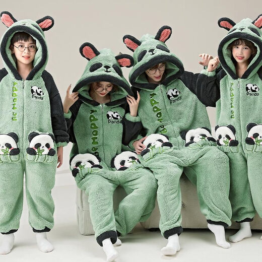 Pyjamas en une pièce pour filles dans le requin hivernal Baby Coral Velvet Plus Velvet épaissis 200 Jin [Jin est égal à 0,5 kg] Vêtements de maison de grande taille YPF3894 Panda Green One-Piece Toilet Modèle 100cm (8 taille appropriée pour 90-103 cm)
