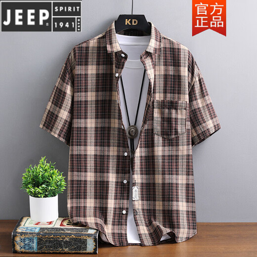 Jeep Spirit Red Paid Short à manches à manches à manches hommes Men Summer Casual American Boys Summer Malf-Maleved Work Shirt Veste 6042S Red Plaid + 6172S Red Plaid L