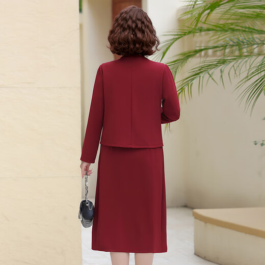 Homesee海外轻奢高端连衣裙妈妈婚宴装礼服中婆婆参加婚礼装 红色 (外套+内裙 两件套) XL (105斤以下)