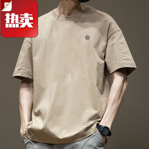Fanke Liufang Trendy American Kurzärmer T-Shirt für Männer im Sommer. Cotton Round Hals vielseitiger lässig 2025 Neue Modemarke Loose Hong Kong Style T White-1365 Kurzärärmelte S [Empfohlen 80-110jin [Jin gleich 0,5 kg]]]