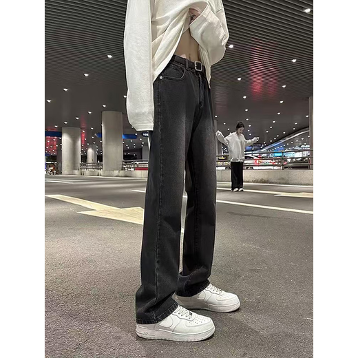 7 High-End-Produkte, Mikroschärfen-Scimitar-Jeans für Männer, Frühlings- und Sommer American High Street Drawess Lose gerade schlanke lange Hosen für Männer, DFFS-719 Black (Buckle) XL