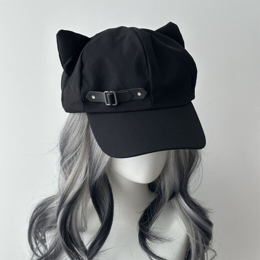 Tokishima Cat-Ear Beret Hat Women's Peaked Cap Subculture Leather Buckle House Style Cute Two-Dimensional High-Looking Square Buckle Love Buckle Cat-Ear Square Buckle One Size Adjustable