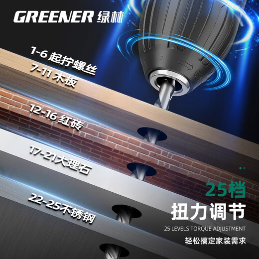 Green Forest Hardware Tool Set Household Toolbox Repair Complete Set Multifunctional Home Electrician Woodworking Electric Drill 12V Double Speed Lithium Electric Drill-34 Piece Set