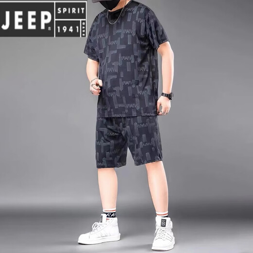 Jeep Spirit120-280Jin [Jin равняется 0,5 кг] Большой размеров ледяной шелковый шелковый случай повседневного костюма Мужчина летняя спортивная одежда.