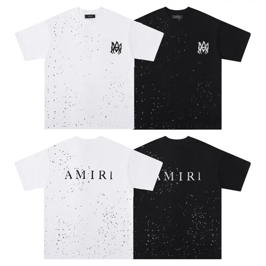 WALKING BEAUTY跨境批发am和平鸽流漆涂鸦字母TShirt星空经典logo短袖情侣T恤iri 691白色 S