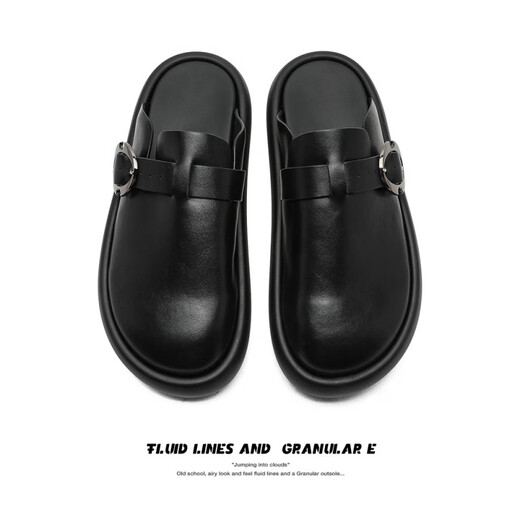 DIFANPU International Luxury Brand Herrenschuhe High-End-Männer für Außenbekleidung mit mattem leichten Luxus-handgefertigten Zehenzehen halbgebundener Birken Slipper Black [Brand Gift Box] 41