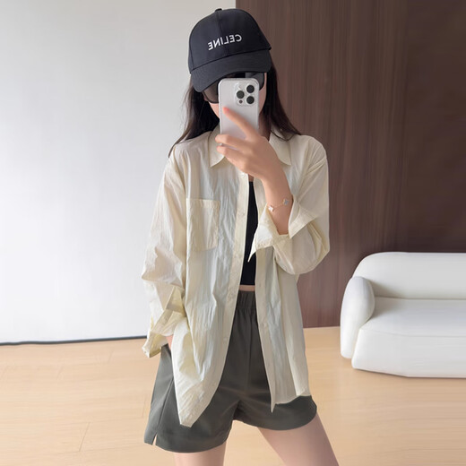 Touchmiss Touch Miss Sunscreen Jacket for Women 2025 Лето новый твердый цвет тонкий с длинным рукавом универсальный пригородный кондиционер рубашка бежевый