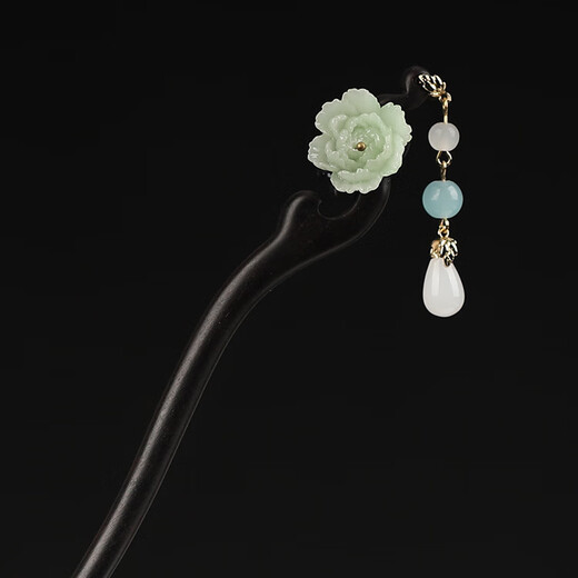 Retro palace style Hanfu hair accessories original handmade ebony hairpin classical temperament cheongsam hairpin peony green