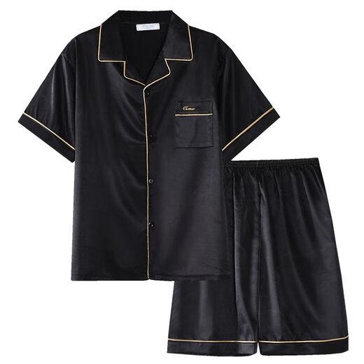 Mu Fengqing-Pyjama-Sommer-Sommer-Dünne Ice Seide Kurzärmelige Teenager können Männer für Männer 2025 neuer Heimbekleidungsanzug Kuang Yehei tragen [Das Hauptbild ist das gleiche wie das Drei-teilige Set] L (empfohlene Größe beträgt etwa 170 und das Gewicht 100-