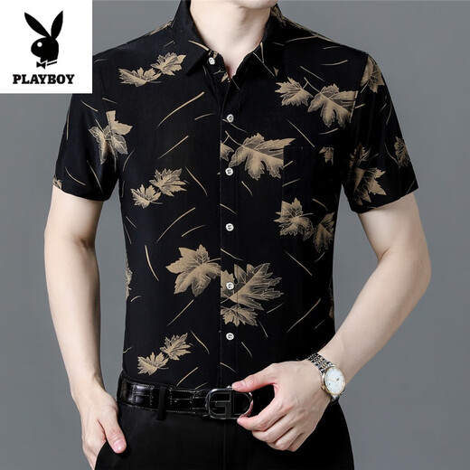 Playboy (PLAYBOY) 2025 Printed Shirt Men's Short Sleeve Top Summer Thin Casual Half Sleeve Shirt Jacket Men's Inch Shirt 9898 [Short Sleeve] L (170)