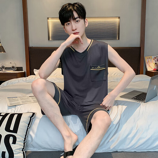 欧瑟芙莫代尔睡衣男士背心冰丝夏季无袖薄款青少年学生生大码家居服套装 XQ9901凉感莫代尔 M 小-适合身高155cm左右体重80