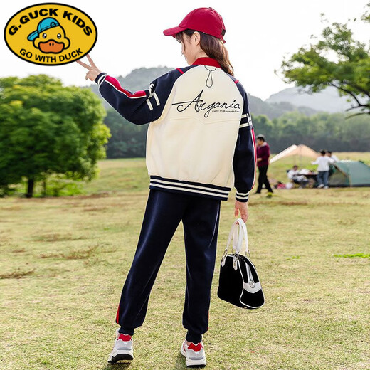 G.DUCKKIDS女童春装套装2024新款中大儿童休闲套装春秋女孩棒球服运动两件套 灰色BQ1396 120 尺码建议身高110左右