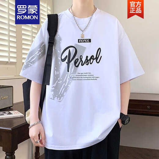 罗蒙（ROMON）2025新款青少年短袖t恤男夏季高初中学生帅气大童夏装上衣服 693黑色 2XL 约145-165斤可穿