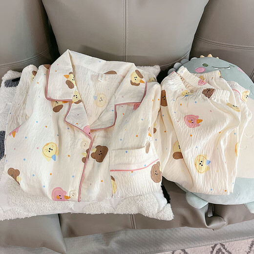 Kairuihu pijama para mujeres en primavera y otoño nuevo yunduo algodón delgado lindo cárdigan de encaje pantalones de manga larga Juego de ropa para el verano 6627 estrella y luna lunes de polka-yuntu algodón pantalones de manga larga M (80-95Jin [Jin equivale a 0.5 kg])