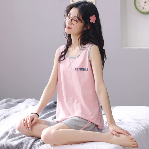 Pajamas Yalu pour femmes en été coton pur 2025 Nouveau gilet d'été Sostoir pour femmes vêtements de maison décontractés style d'été LB: 9902 Femme Abricot Couleur Anglais Love Pure Cotton Pullover M [Doux et adapté à la peau, Coton pur confortable]