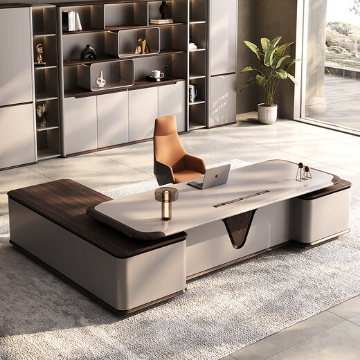 Aosenming boss desk modern light luxury high-end chairman leadership office executive desk president desk computer desk nano titanium silver paint 2.4 meters double cabinet boss desk