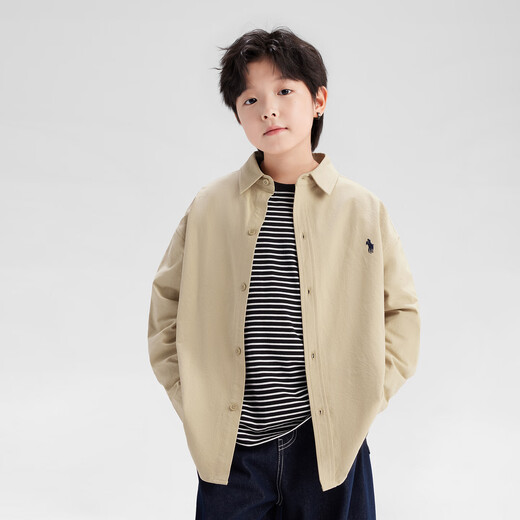 Zuoxi Children's Clothing Children's Shirt Boys 2025 New Casual Cotton Shirt Thin Jacket Boys Trendy Khaki 150