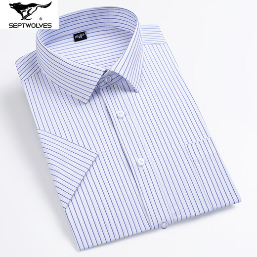 Seven Wolf men's short-sleeved shirt 2025 summer middle-aged business casual versatile comfortable and breathable cotton professional work shirt DX6623 40
