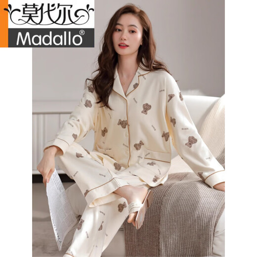 Modal Pyjamas für Frauen im Frühjahr und Herbst Pure Cotton Long-Ärger-Strickjacken Feel Cute Cotton können außerhalb von Freizeitkleidungsanzug für Frauen F9227 L [Empfohlen 100-120jin [Jin gleich 0,5 kg] tragen]
